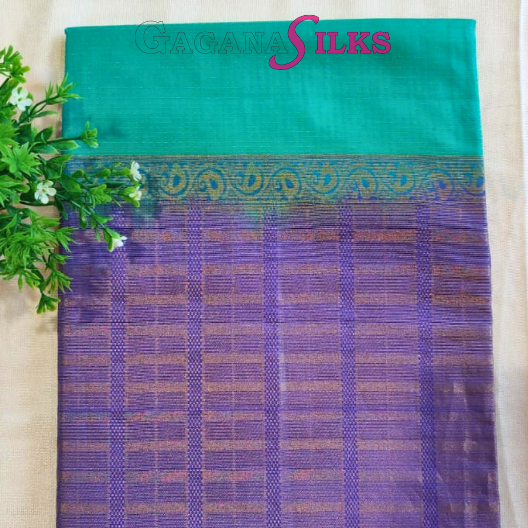 Pure Kanchi soft  Silk  Saree-Seagreen and blue-GS01KA022