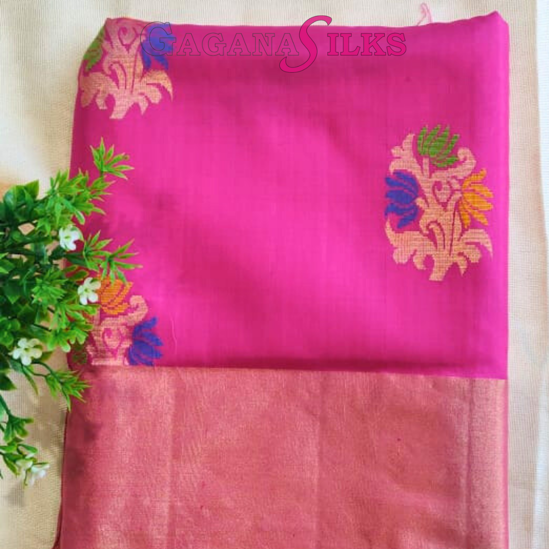 Pure Kanchi soft  Silk  Saree-Pink and green-GS01KA024