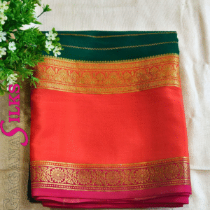Pure Mysore Crepe Silk-Dark green and Red-GS02MC006