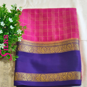 Pure Mysore Crepe Silk-Pink And Navyblue-GS02MC014