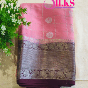 Pure Mysore Crepe Silk-Baby pink and marron-GS02MC017