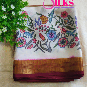 Pure Mysore Crepe Silk- maroon white-GS02MC022