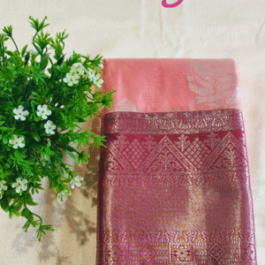 Semi Silk Saree-Pink and Maroon-GS04FS002