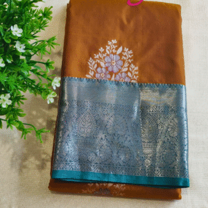 Semi Silk Saree-mustard yellow and seablue-GS04FS006