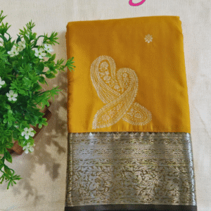 Semi Silk Saree-Mustard yellow and black-GS04FS008