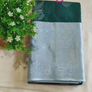Semi Silk Saree-Dark green and sea blue-GS04FS011
