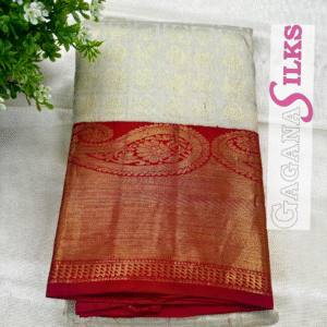 Pure Kanchivaram silk-Creme with maroon-GS01KA005