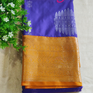 Semi Silk Saree-Ink blue and Mustard yellow-GS04FS013