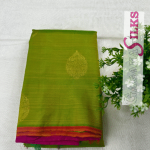 Pure Kanchivaram Silk Saree- Patli pallu -parrot green and pink-GS01KA007