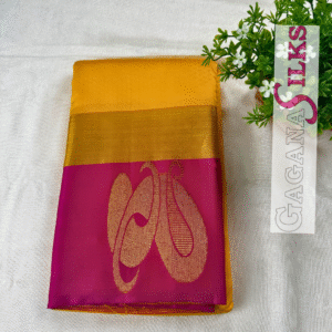 Pure Kanchivaram Silk Saree- Yellow and pink -GS01KA008