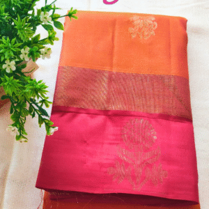 Pure Kanchivaram Silk  Saree-Orange and red-GS01KA013