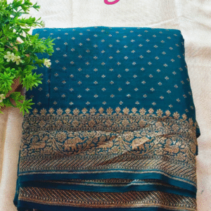 Pure Banaras Crepe Saree-Peacock blue-GS03BC007