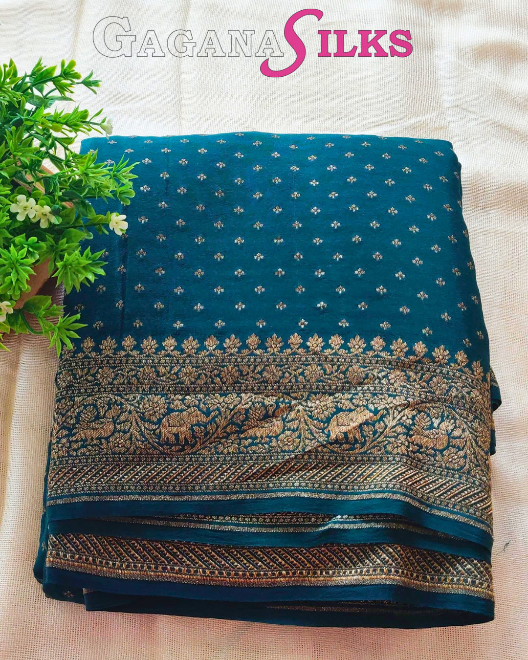 Pure Banaras Crepe Saree-Peacock blue-GS03BC007