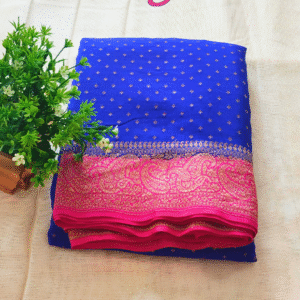 Pure Banaras Crepe Saree-Inkblue and pink-GS03BC009