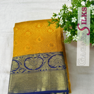 Pure Kanchivaram  Silk - Yellow and blue-GS01KA009