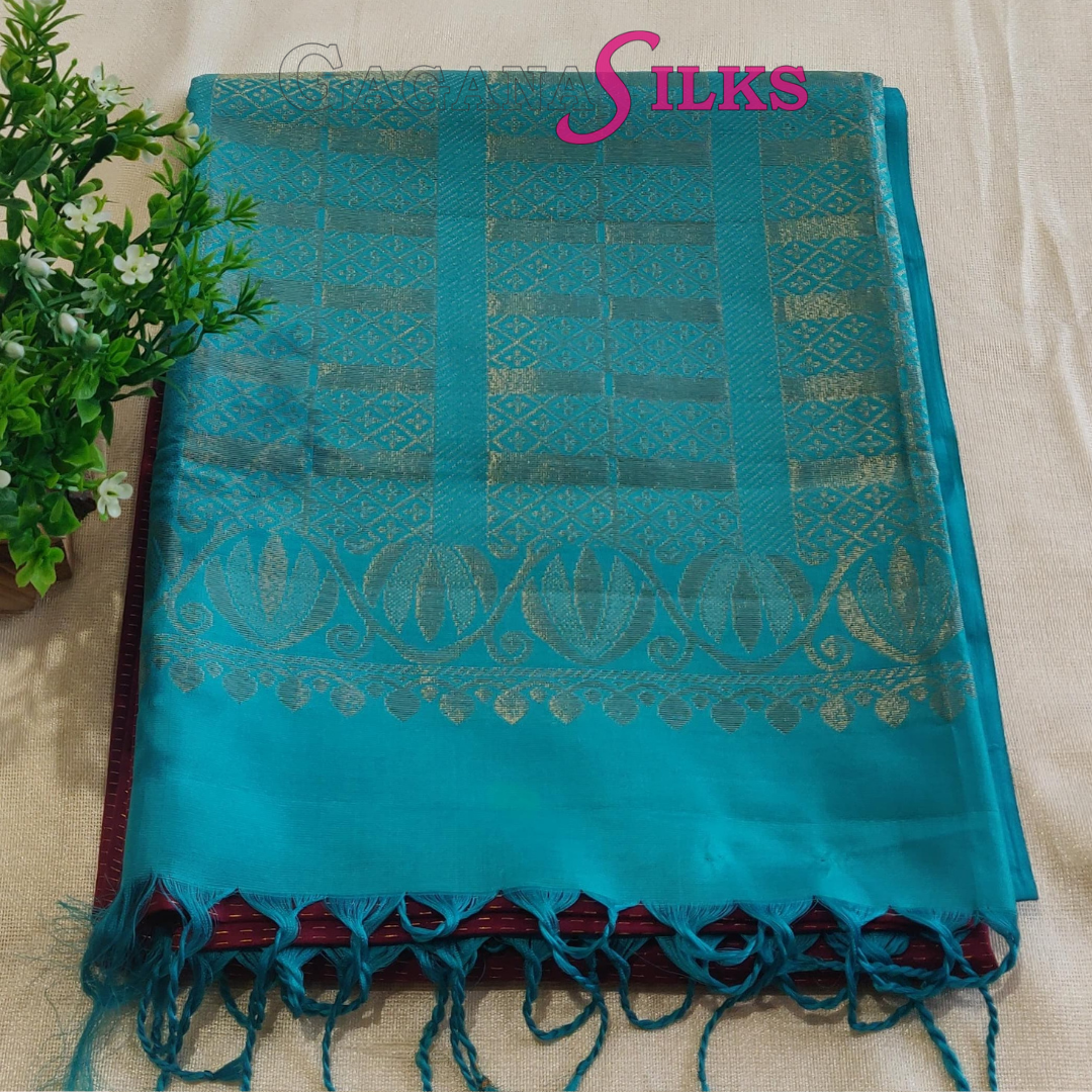 Pure Kanchi soft  Silk  Saree-Maroon and skyblue-GS01KA020