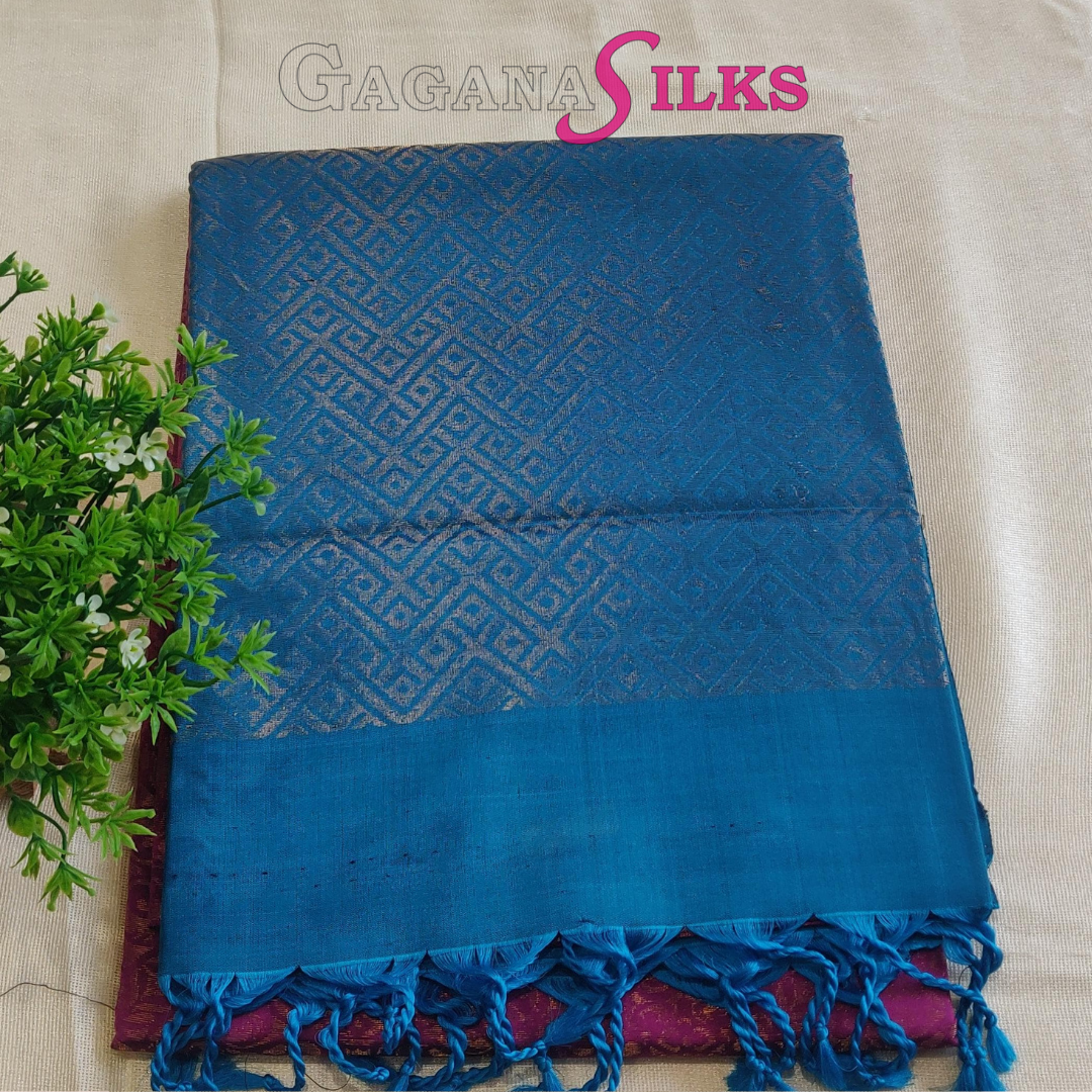 Pure Kanchi soft  Silk  Saree-pink and blue-GS01KA019