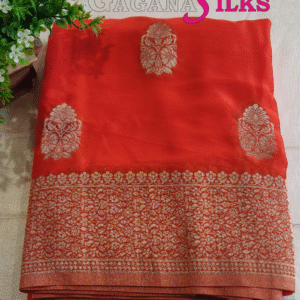 Banaras crepe saree-Orange-GS03BC004